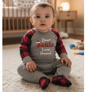 Dear Santa I Was Framed Christmas Pajamas Baby 3M Holiday NWOT